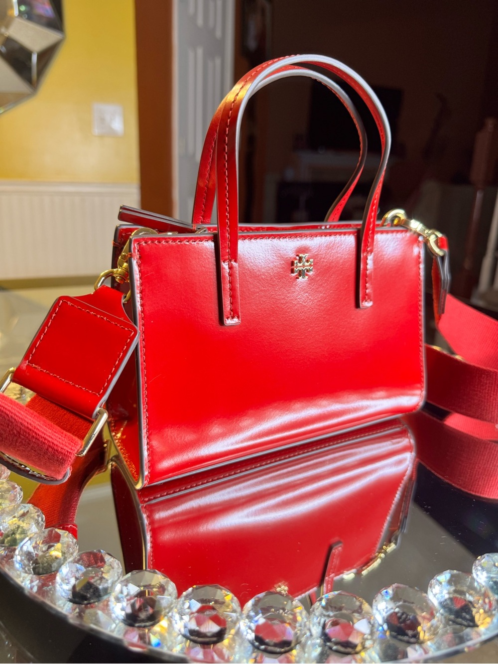 Tory Burch Blake Patent Mini Tote Lipstick Red Bag.